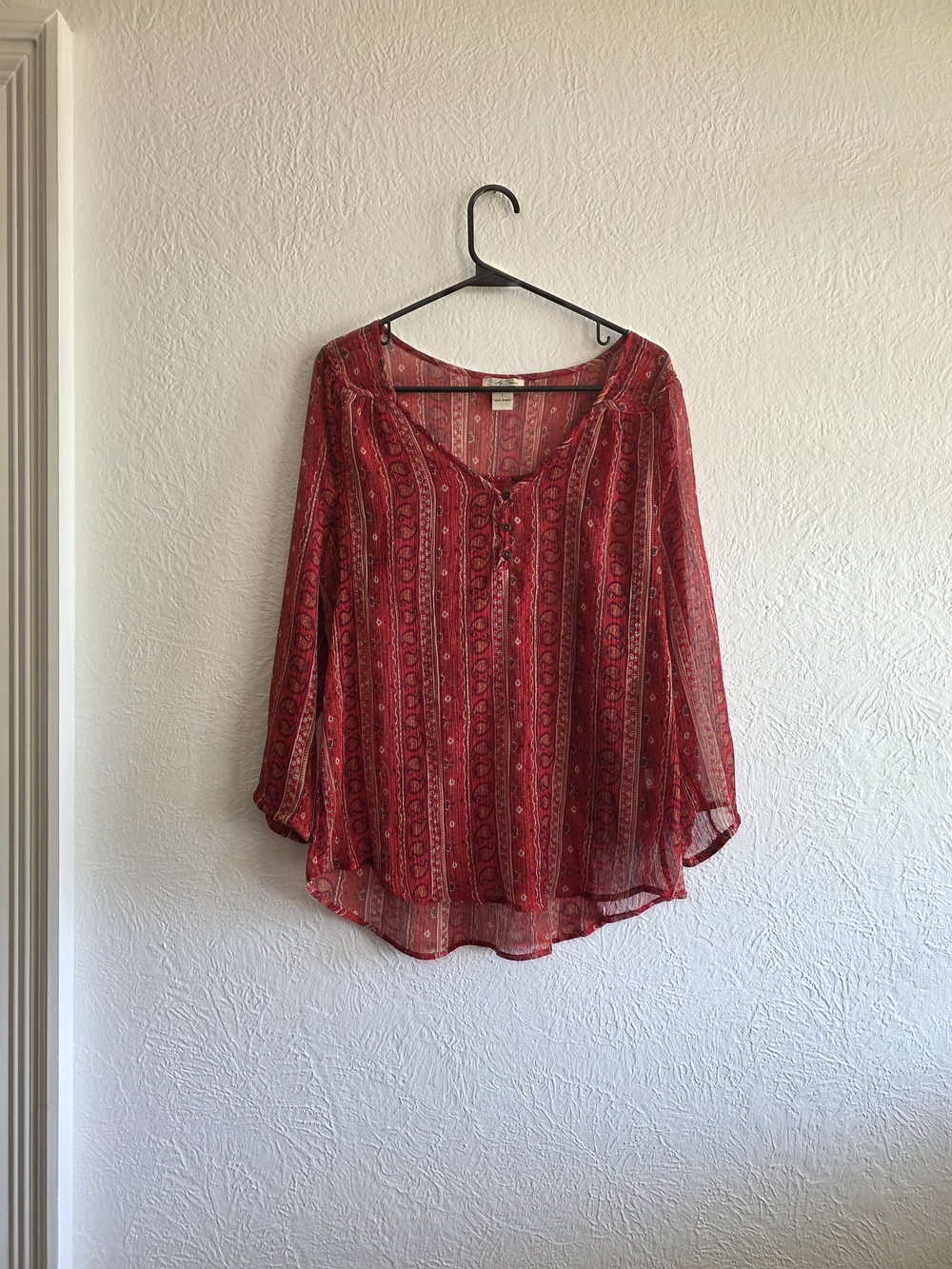 Lucky Brand Red Printed Lace-Up Boho Tunic
